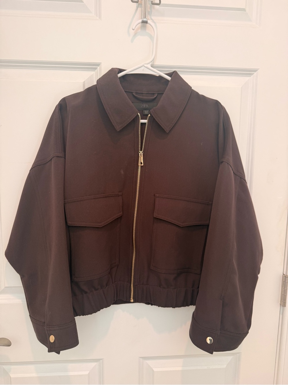Zara Women’s Brown Bomber Jacket with Gold Zip
